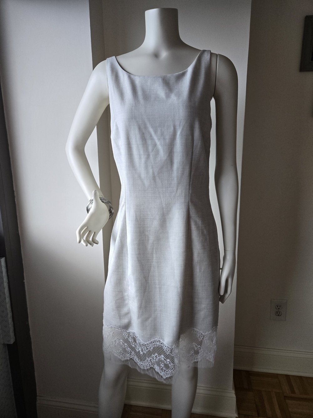 Brand New With Tags Fendi Grey Penelope Sleeveless Midi Dress with Lace